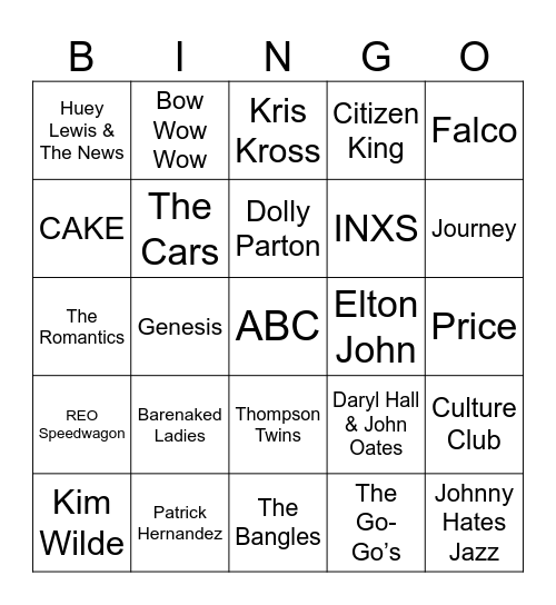 Music Bingo - 80s and 90s Bingo Card