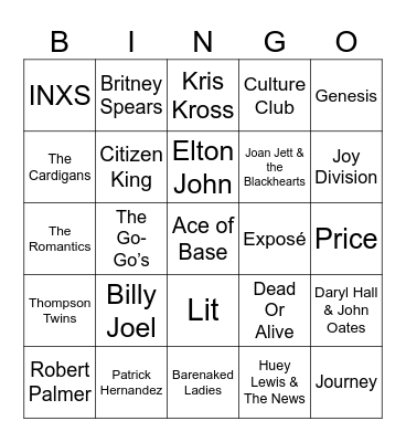 Music Bingo - 80s and 90s Bingo Card