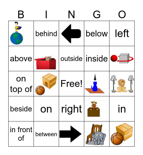 LES PREPOSITIONS Bingo Card