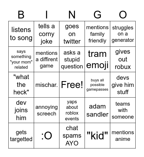 Untitled Bingo Card