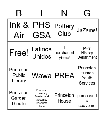 pride for PHS 2025 Bingo Card
