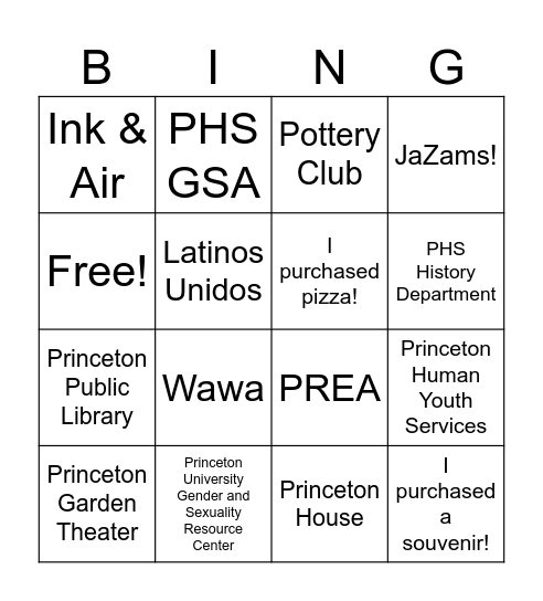 pride for PHS 2025 Bingo Card