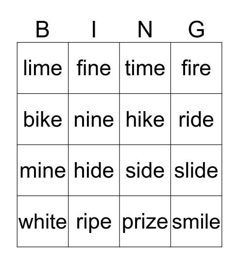 i- e words Bingo Card