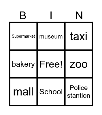 Places and means of transportation Bingo Card