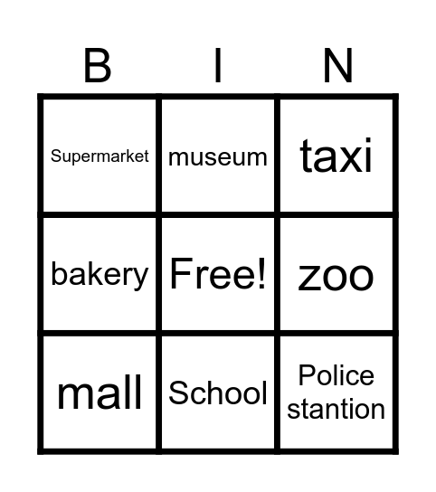 Places and means of transportation Bingo Card
