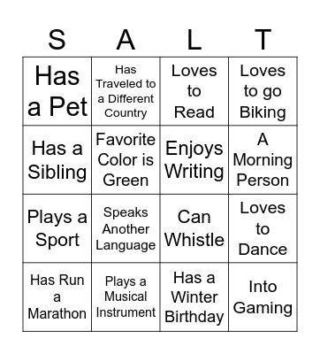 SALT Mingle Bingo Card