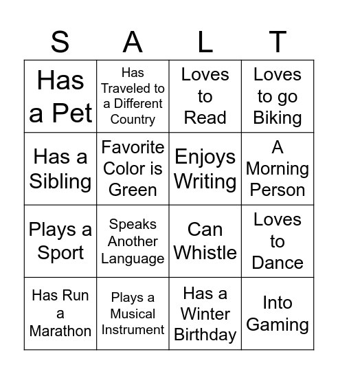 SALT Mingle Bingo Card