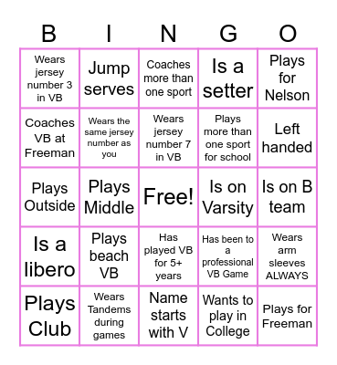 FHS Sisterhood Bingo Card