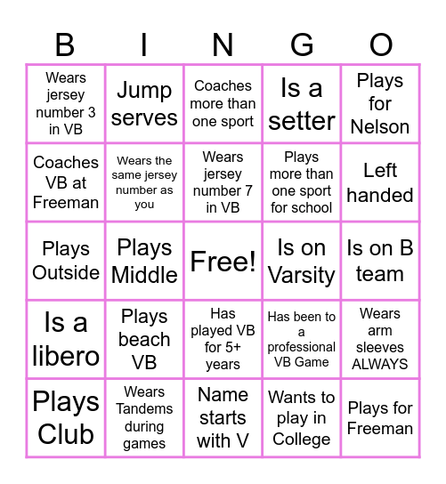 FHS Sisterhood Bingo Card