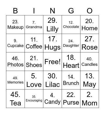 Mother's Day Bingo Card