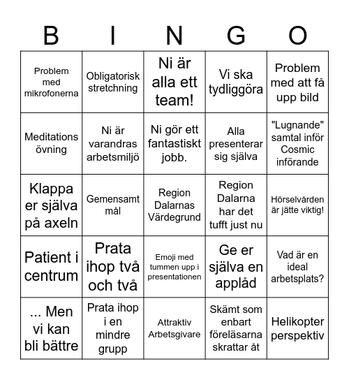 Arbetsmiljödagen Bingo Card