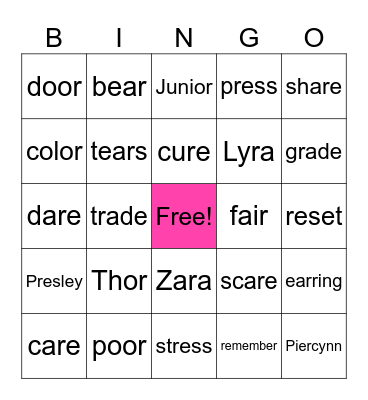 Piercynn Bingo Card