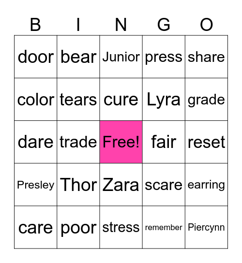Piercynn Bingo Card