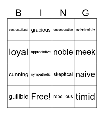 Vocabulary Application Bingo Card