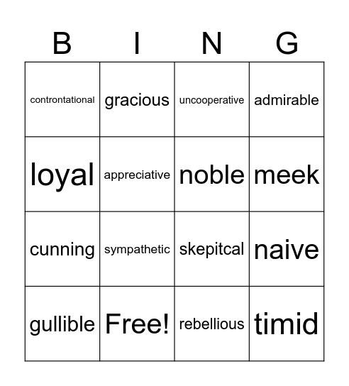 Vocabulary Application Bingo Card