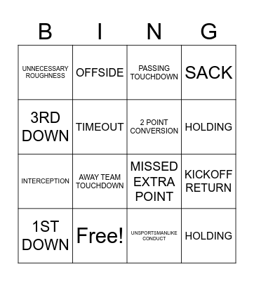 FOOTBALL Bingo Card