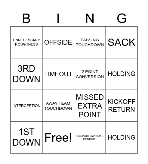 FOOTBALL Bingo Card