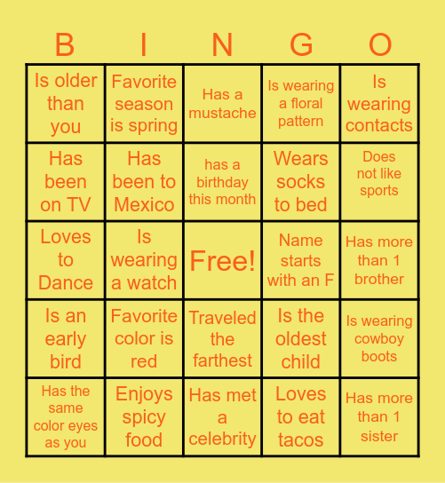 Fiesta Mix + Mingle Bingo Card