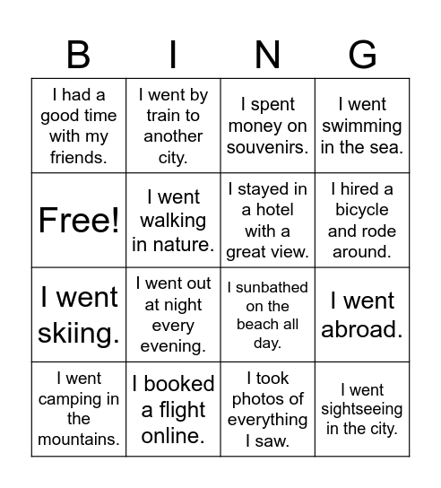 Vacation bingo 2025 Bingo Card