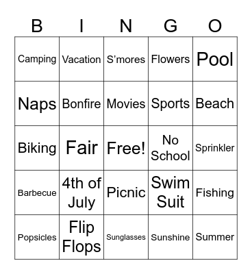 Summer Bingo Card