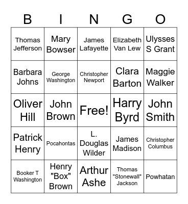 People of Virginia Bingo Card
