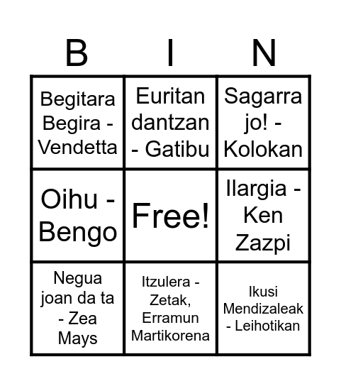 Euskal Bingoa Bingo Card