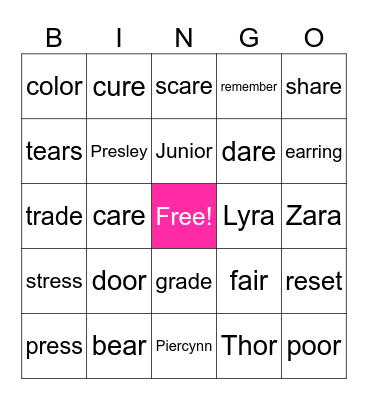 Piercynn's Bingo Card