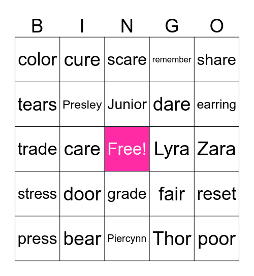 Piercynn's Bingo Card