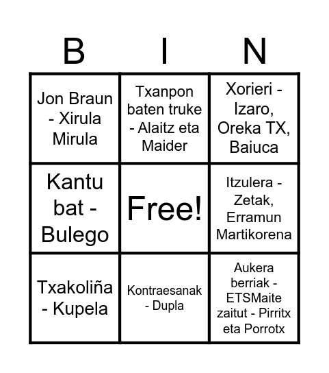 Euskal Bingoa Bingo Card