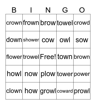 ow words Bingo Card