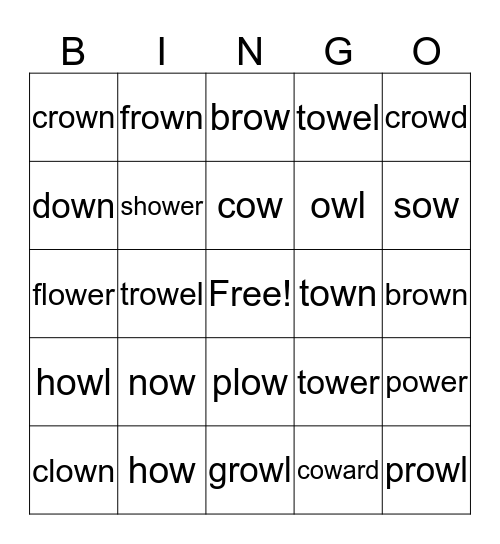ow words Bingo Card
