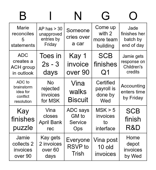 Accounting Bingo 5/26 Bingo Card