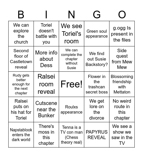 Deltarune Chapter 3 Bingo Card