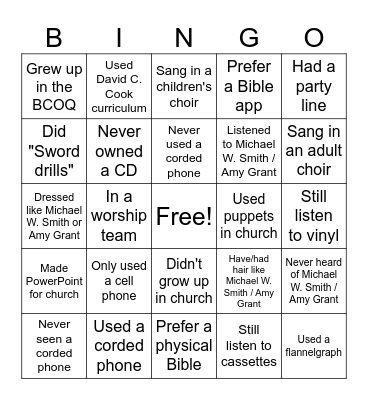 Generational Bingo Card