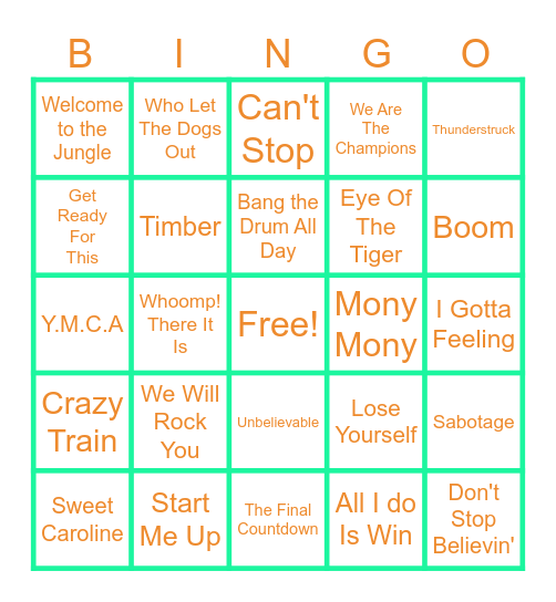 Ann Arbor Eagles Music Bingo!!  Stadium Anthems Bingo Card