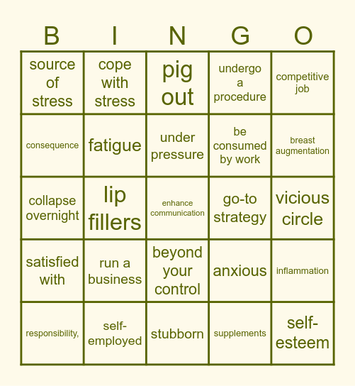 Revision Bingo Card