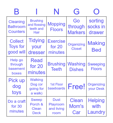 Daily and Weekly Tasks Bingo Card