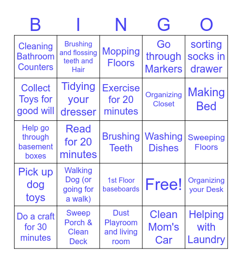 Daily and Weekly Tasks Bingo Card