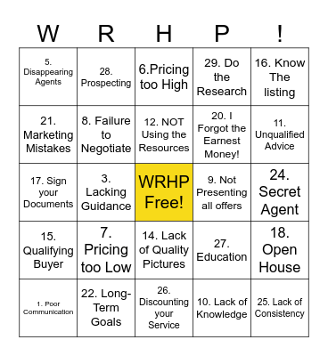 Realtor Bingo Card