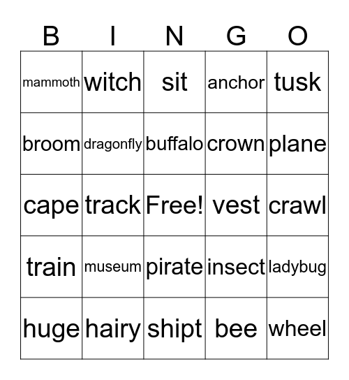 Reading Rookie 1 Chpt 8-12 Bingo Card