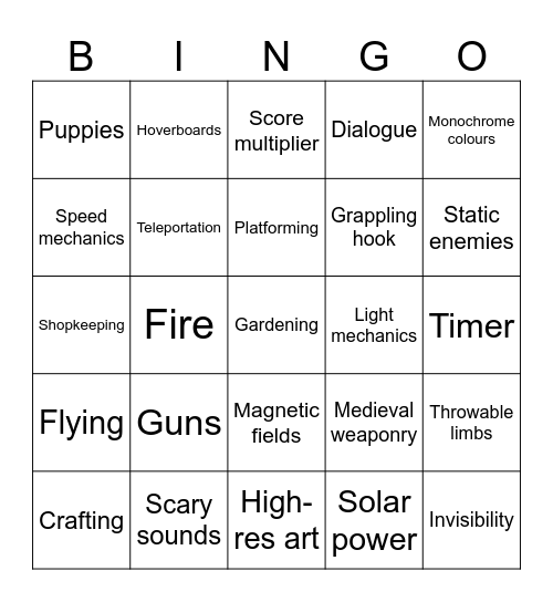 Bingo Game Jam #1 Bingo Card