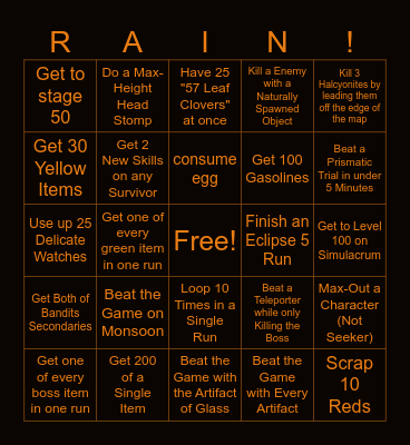 Risk of Rain 2 Bingo Card