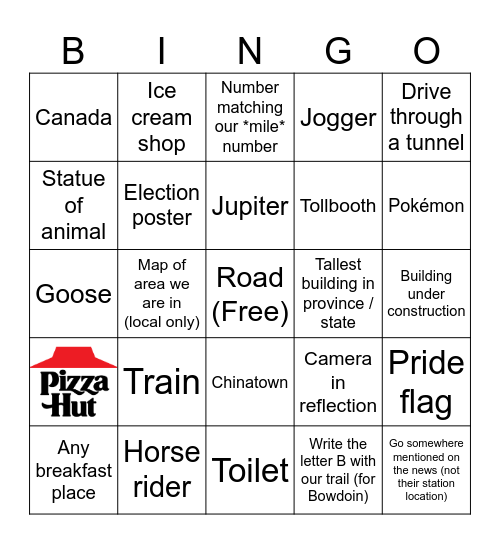 Internet Roadtrip Bingo 4 Bingo Card