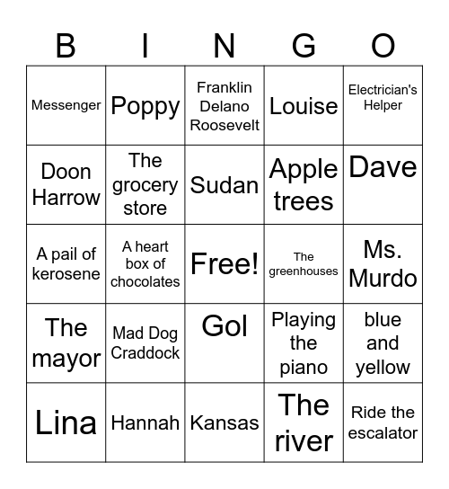 Read alouds Bingo Card