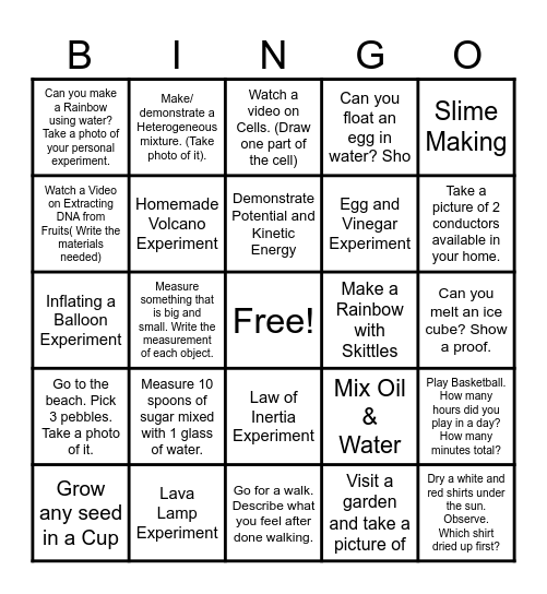 SUMMER SCIENCE BINGO Card