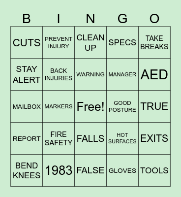 WEI SAFETY Bingo Card