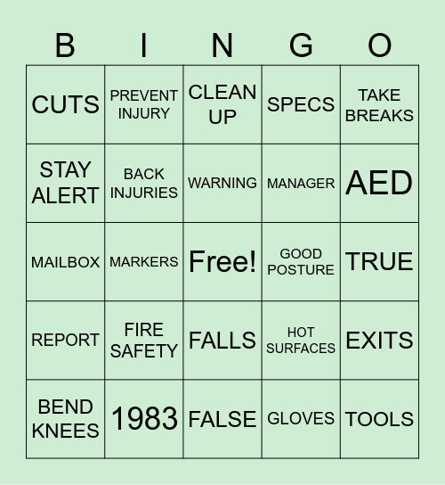 WEI SAFETY Bingo Card