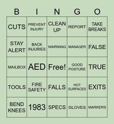 WEI SAFETY Bingo Card