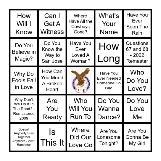 QUESTION Bingo Card