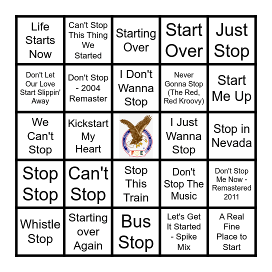 START/STOP Bingo Card